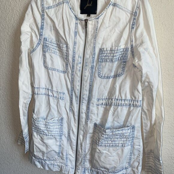 Jack Jean Trench JACKET Drawstring WESTERN ROCKABILLY White Wash 90s Y2k Grunge - Picture 7 of 12